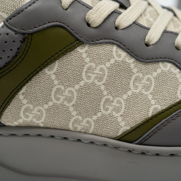 Size 14.5G 15 US Gucci GG Chunky B Sneakers Green Beige Grey GG Leather - Picture 9 of 12